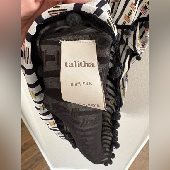 Talitha Silk Tunic Top Blouse Tassels Pom Pom Large - Picture 7 of 13